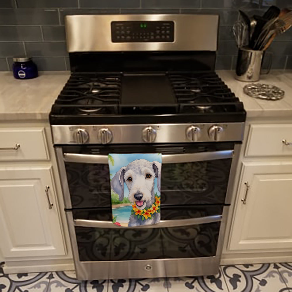 Bedlington Terrier Luau Kitchen Towel Velour Plush Front and Cotton Loop Back Machine Washable