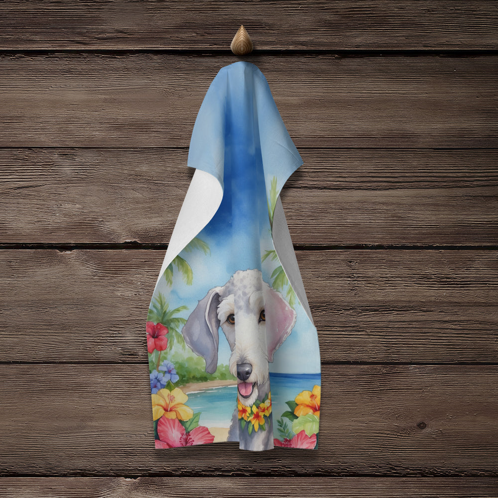 Bedlington Terrier Luau Kitchen Towel Velour Plush Front and Cotton Loop Back Machine Washable