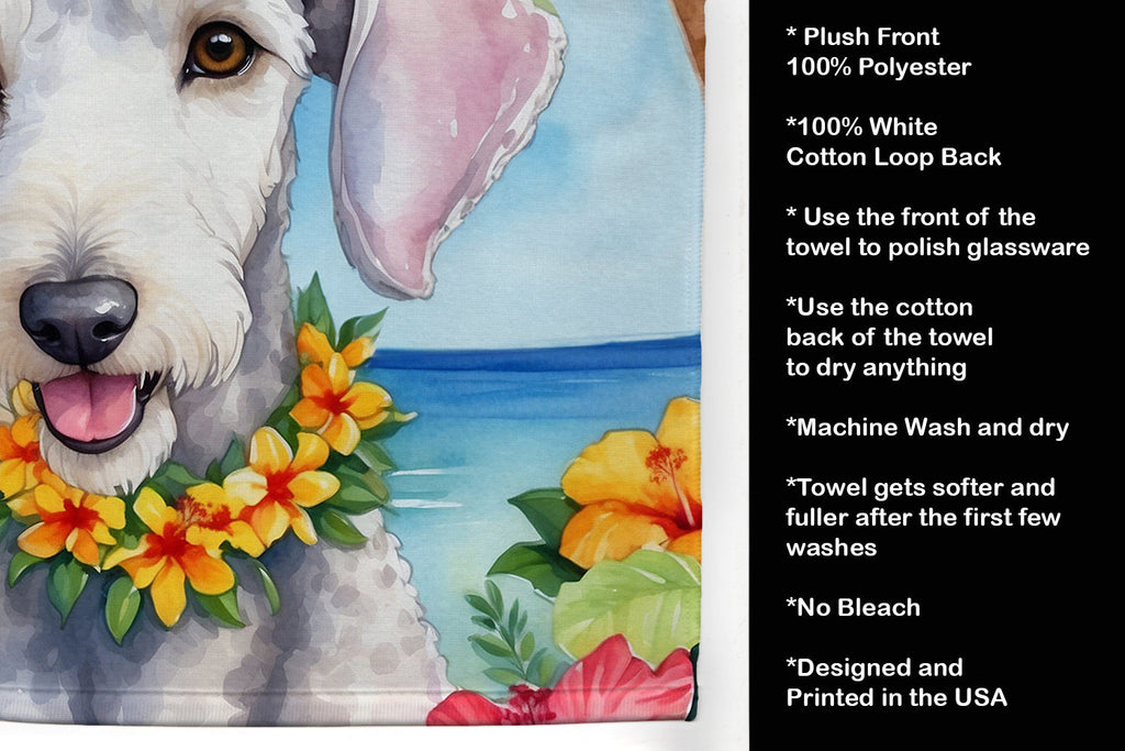 Bedlington Terrier Luau Kitchen Towel Velour Plush Front and Cotton Loop Back Machine Washable