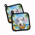 Bedlington Terrier Luau Pot Holder Set of 2 Heat Resistant Quilted Hot Pads 7.5 x 7.5 Inch, Insulated Kitchen Trivets for Cooking & Baking