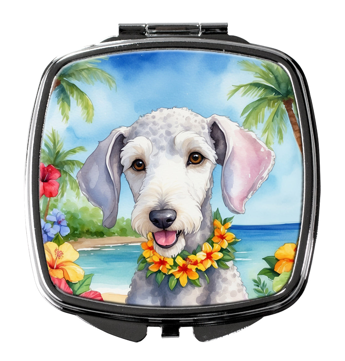Bedlington Terrier Luau Compact Mirror Decorative Travel Makeup Mirror for Women Girls Gifts Pocket Makeup Mirror Folding Handheld