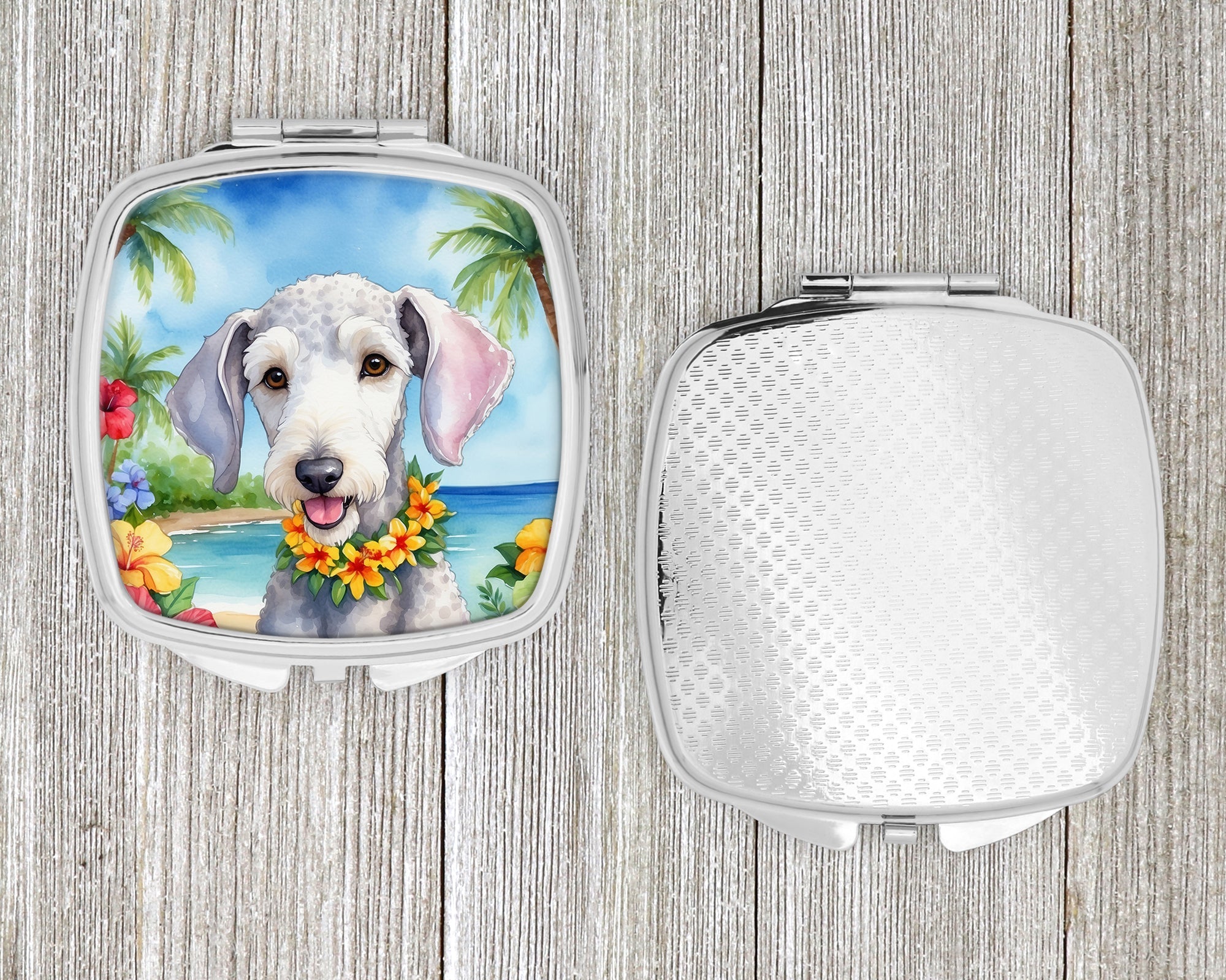 Bedlington Terrier Luau Compact Mirror Decorative Travel Makeup Mirror for Women Girls Gifts Pocket Makeup Mirror Folding Handheld