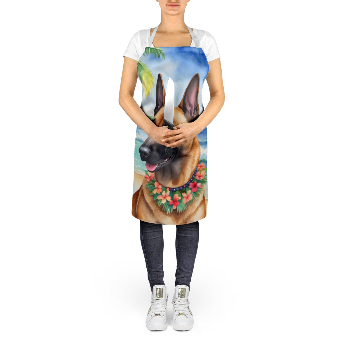 Belgian Malinois Luau Apron Cooking Kitchen Server Baking Crafts Gardening for Adult Women Men, Unisex, Large, Multicolor