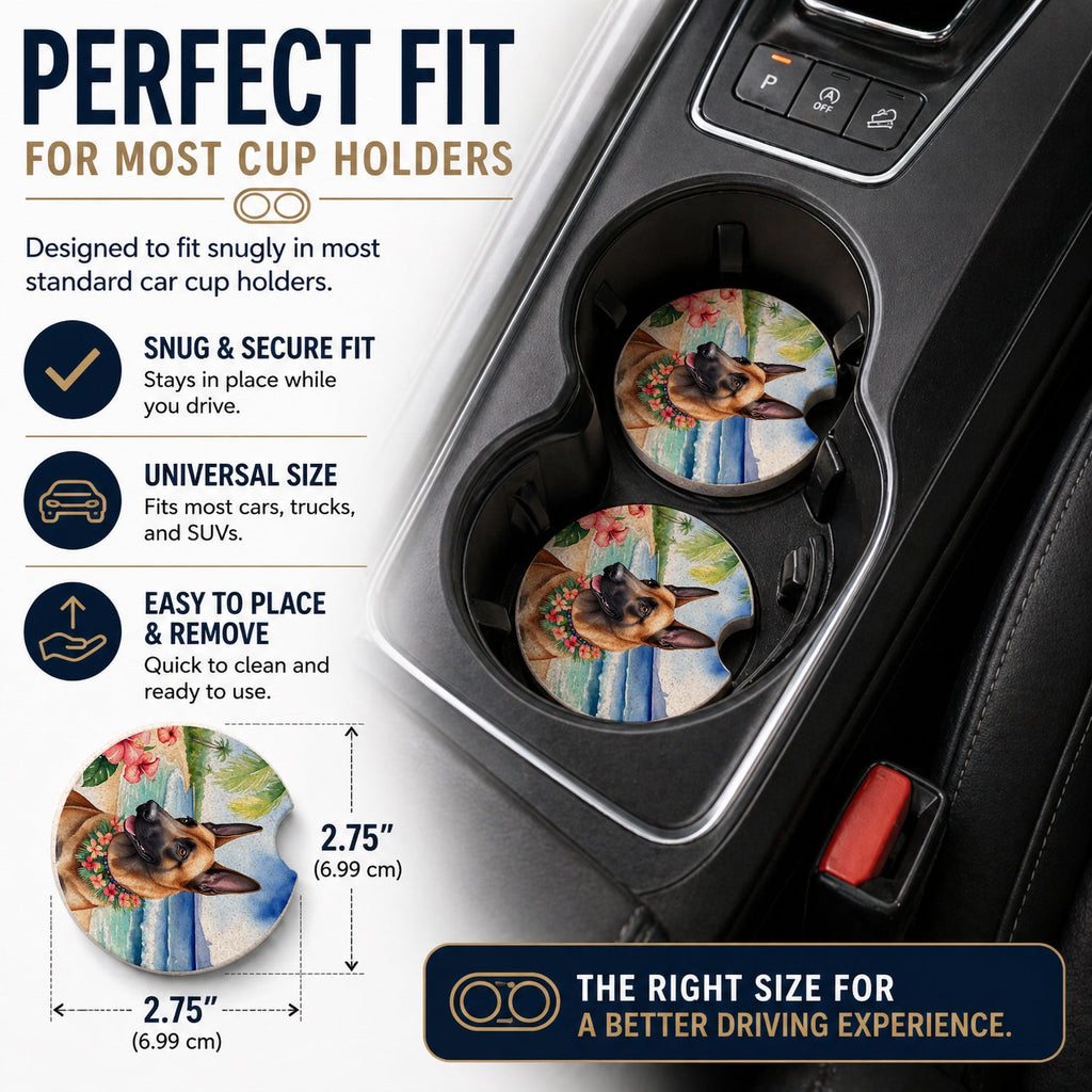 Belgian Malinois Luau Set of 2 Cup Holder Car Coasters Absorbent Round Sandstone Coasters Gifts for Men or Women, 2.5, Multicolor