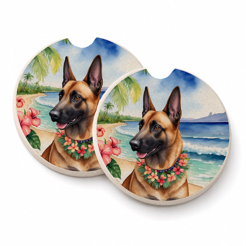 Belgian Malinois Luau Set of 2 Cup Holder Car Coasters Absorbent Round Sandstone Coasters Gifts for Men or Women, 2.5, Multicolor