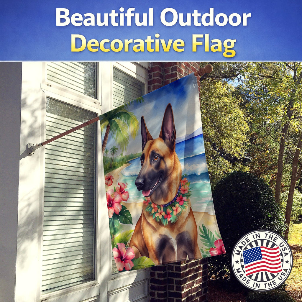 Belgian Malinois Luau House Flag 28x40 Porch Sleeve Pole Decorative Outside Yard Banner Artwork Wall Hanging, Polyester