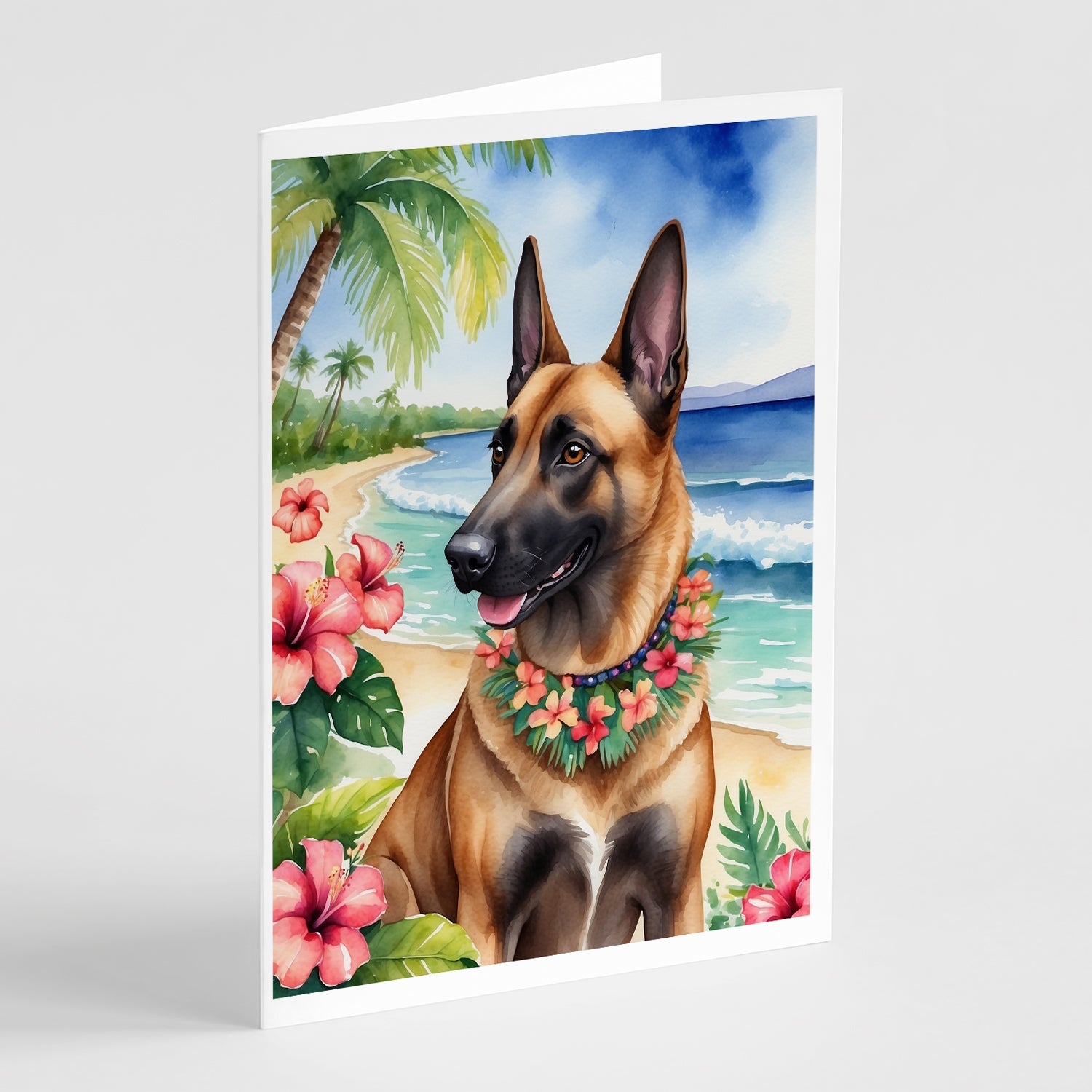 Belgian Malinois Luau Greeting Cards Pack of 8 Blank Cards with Envelopes Whimsical A7 Size 5x7
