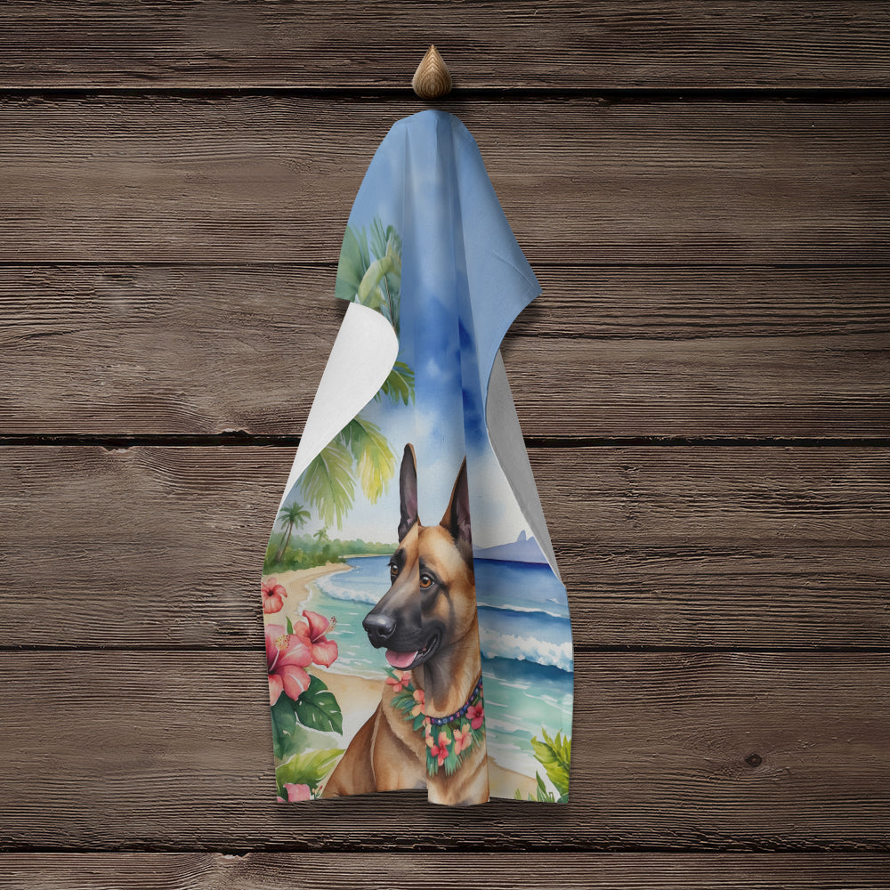 Belgian Malinois Luau Kitchen Towel Velour Plush Front and Cotton Loop Back Machine Washable