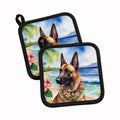 Belgian Malinois Luau Pot Holder Set of 2 Heat Resistant Quilted Hot Pads 7.5 x 7.5 Inch, Insulated Kitchen Trivets for Cooking & Baking