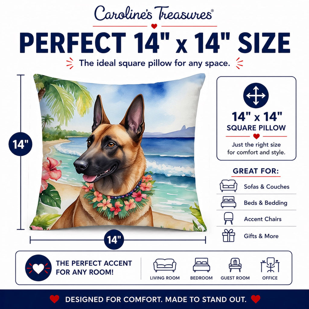 Belgian Malinois Luau Decorative Throw Pillow 14x14 Indoor Outdoor Accent Cushion, Fabric Cover with Insert for Sofa, Bed, Porch & Living Room