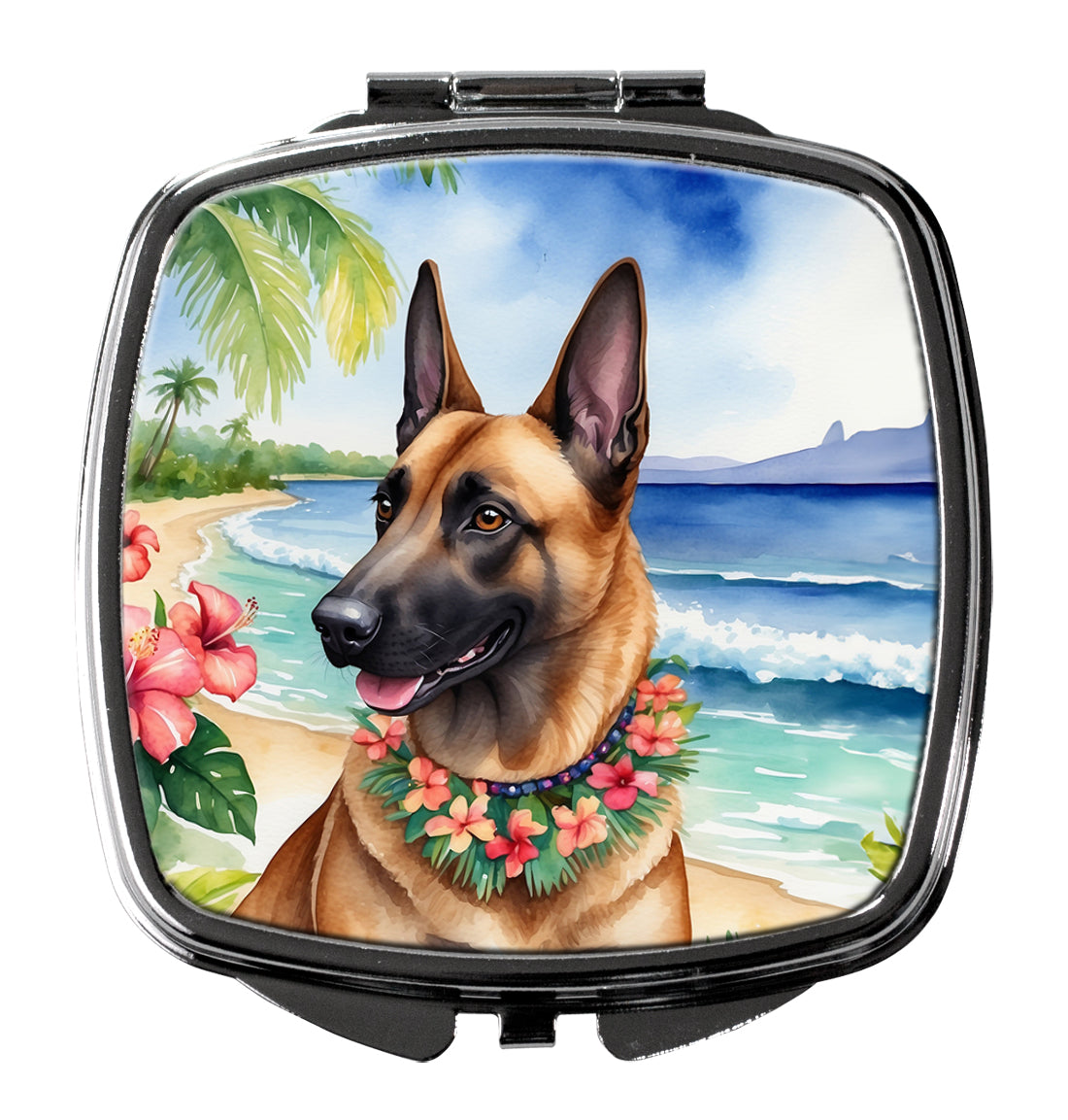 Belgian Malinois Luau Compact Mirror Decorative Travel Makeup Mirror for Women Girls Gifts Pocket Makeup Mirror Folding Handheld