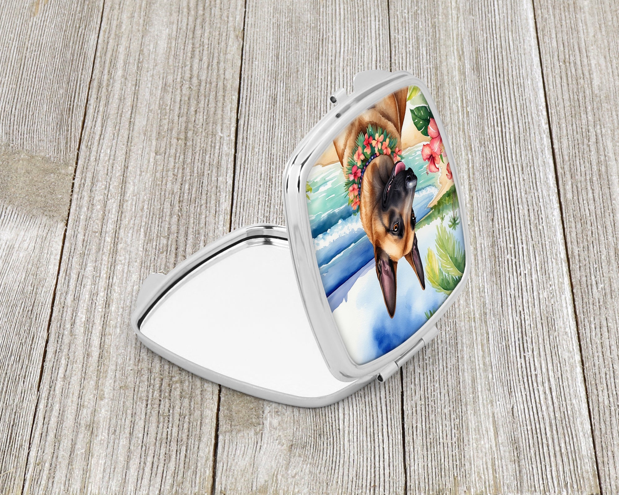Belgian Malinois Luau Compact Mirror Decorative Travel Makeup Mirror for Women Girls Gifts Pocket Makeup Mirror Folding Handheld