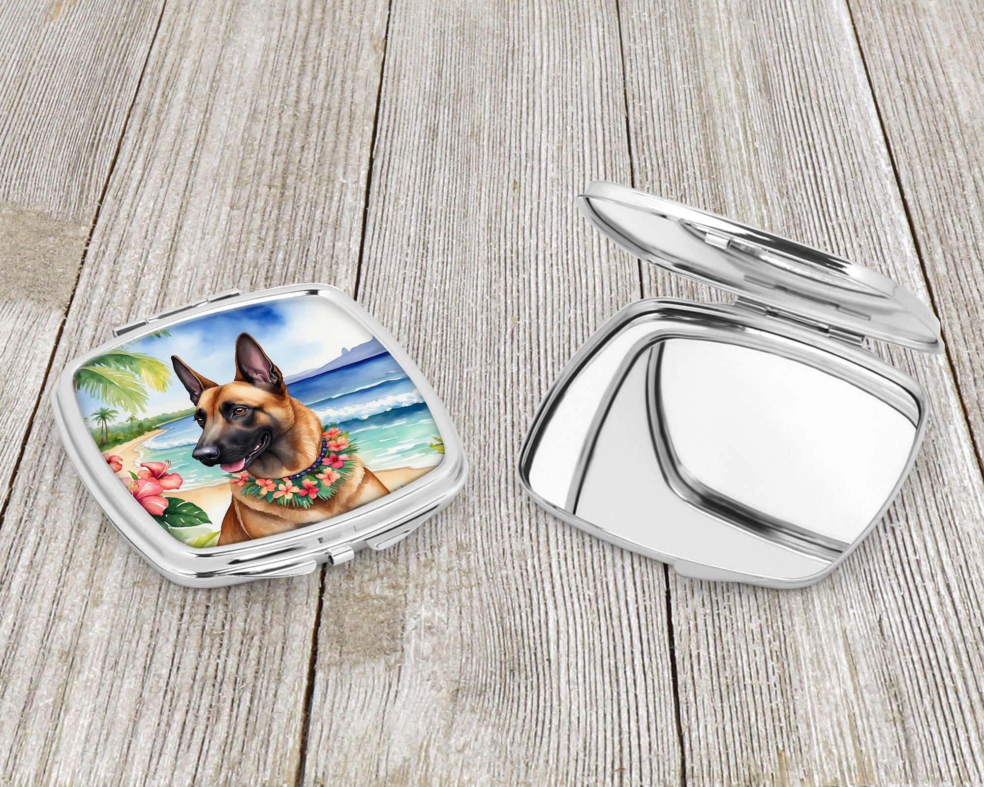 Belgian Malinois Luau Compact Mirror Decorative Travel Makeup Mirror for Women Girls Gifts Pocket Makeup Mirror Folding Handheld