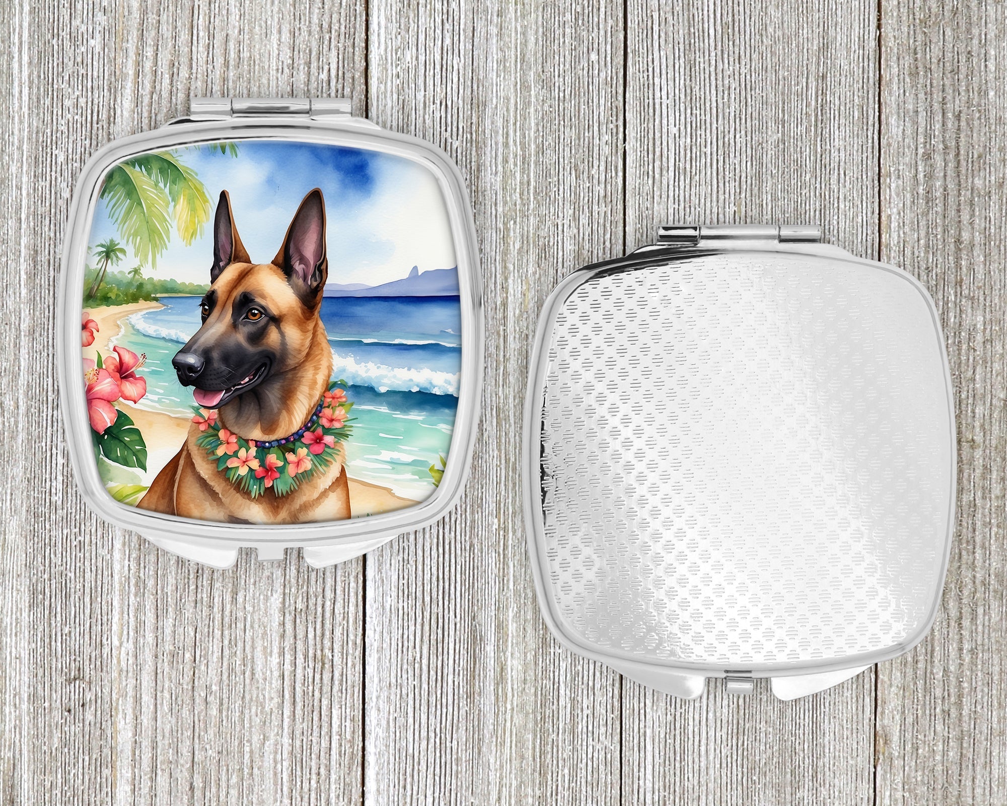 Belgian Malinois Luau Compact Mirror Decorative Travel Makeup Mirror for Women Girls Gifts Pocket Makeup Mirror Folding Handheld