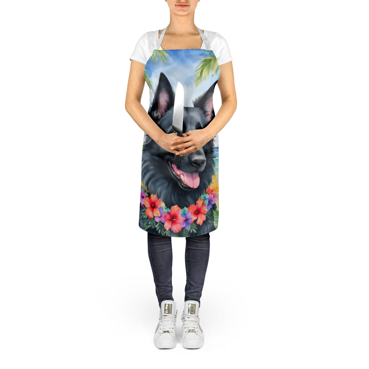 Belgian Sheepdog Luau Apron Cooking Kitchen Server Baking Crafts Gardening for Adult Women Men, Unisex, Large, Multicolor