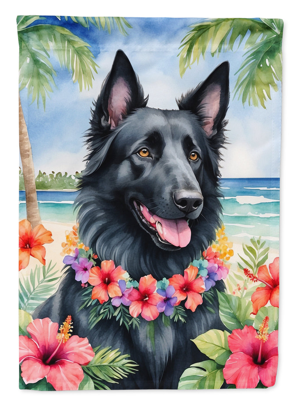 Belgian Sheepdog Luau House Flag 28x40 Porch Sleeve Pole Decorative Outside Yard Banner Artwork Wall Hanging, Polyester