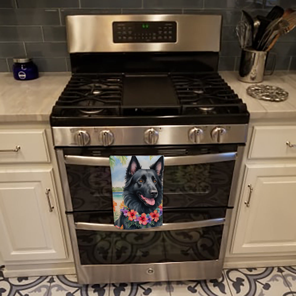 Belgian Sheepdog Luau Kitchen Towel Velour Plush Front and Cotton Loop Back Machine Washable