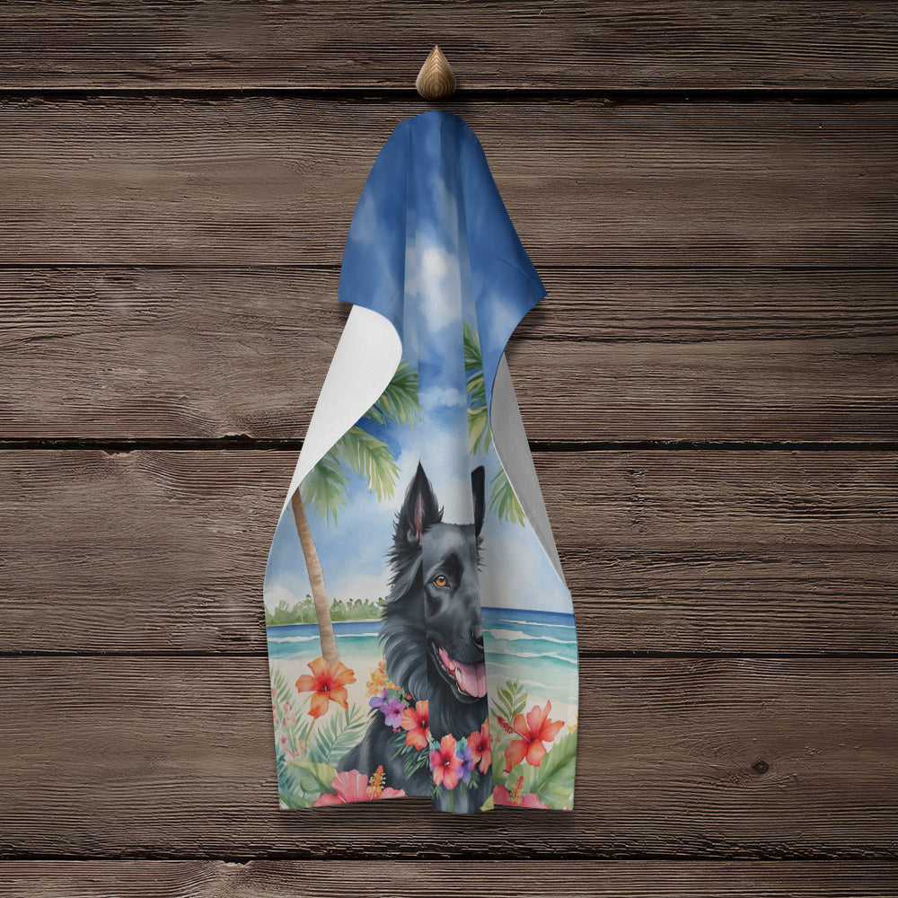 Belgian Sheepdog Luau Kitchen Towel Velour Plush Front and Cotton Loop Back Machine Washable