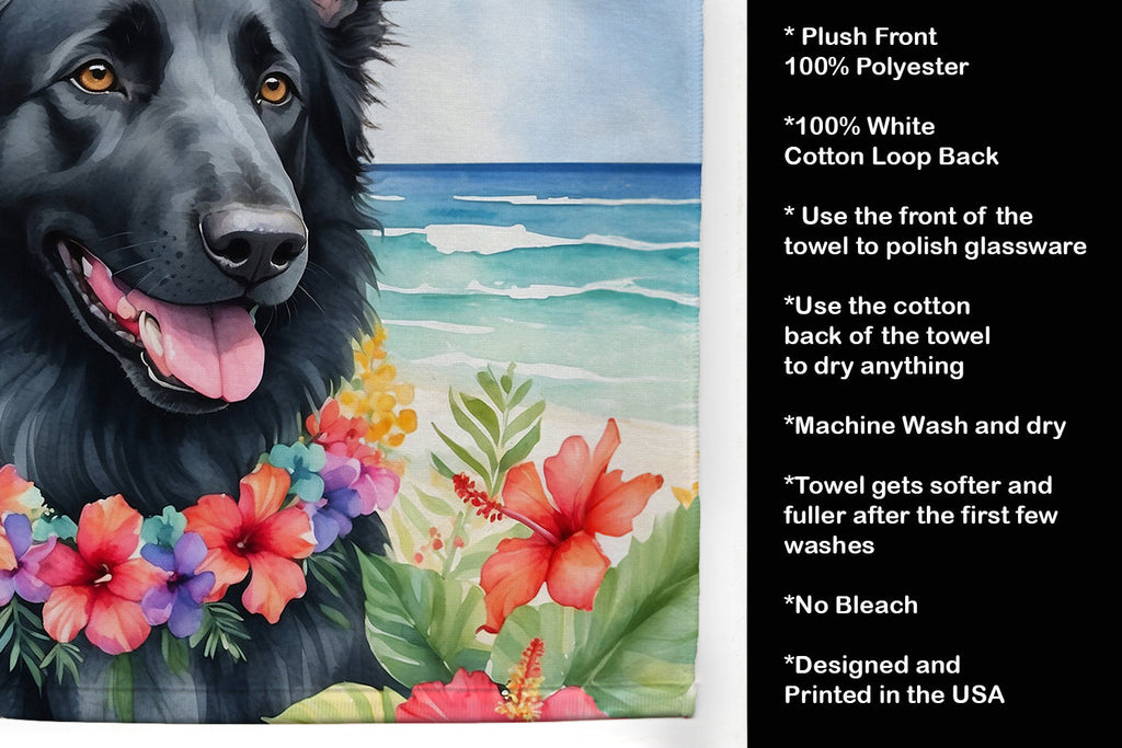 Belgian Sheepdog Luau Kitchen Towel Velour Plush Front and Cotton Loop Back Machine Washable