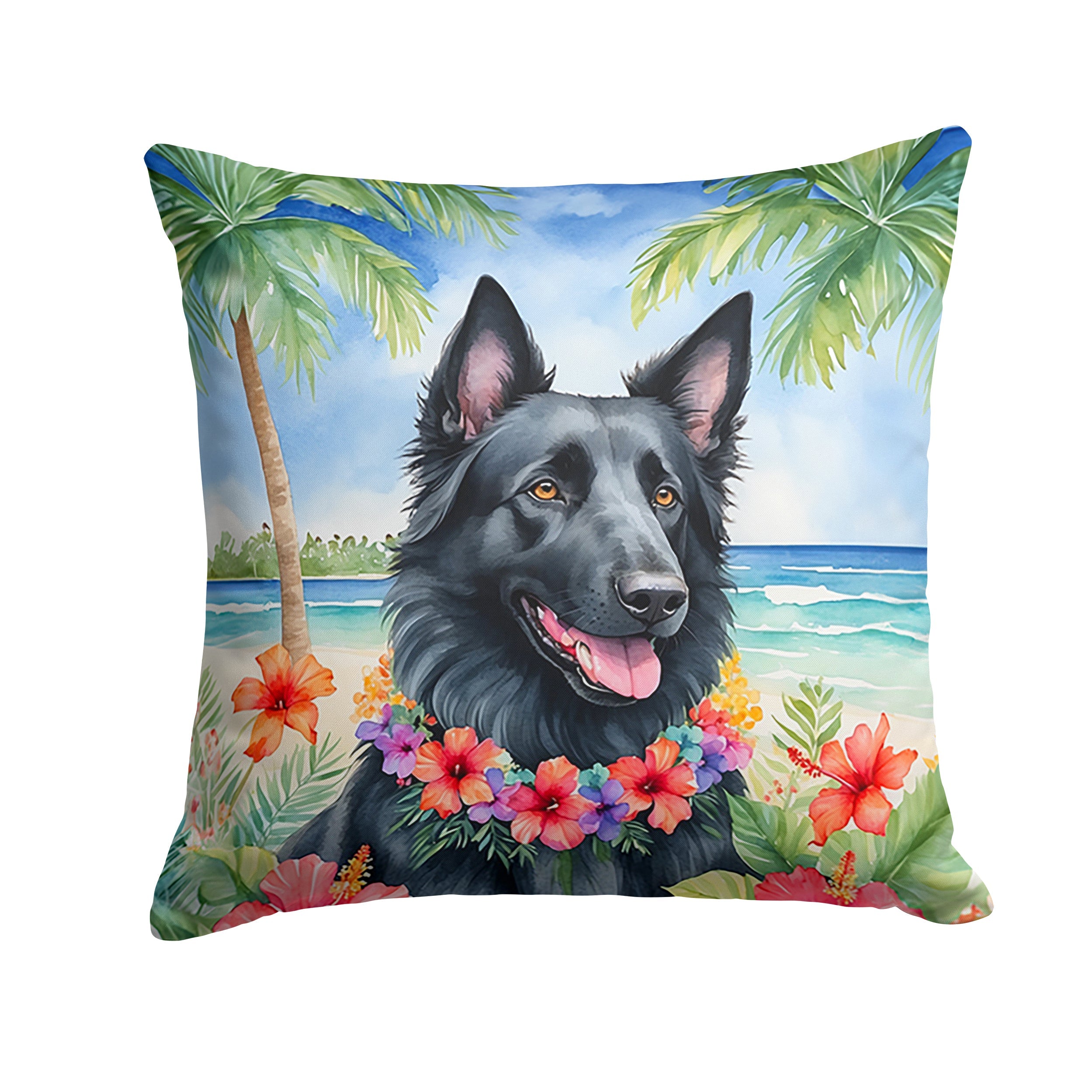 Belgian Sheepdog Luau Decorative Throw Pillow 18x18 Indoor Outdoor Accent Cushion, Fabric Cover with Insert for Sofa, Bed, Porch & Living Room