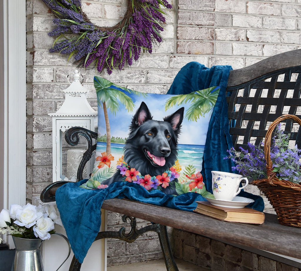 Belgian Sheepdog Luau Decorative Throw Pillow 18x18 Indoor Outdoor Accent Cushion, Fabric Cover with Insert for Sofa, Bed, Porch & Living Room
