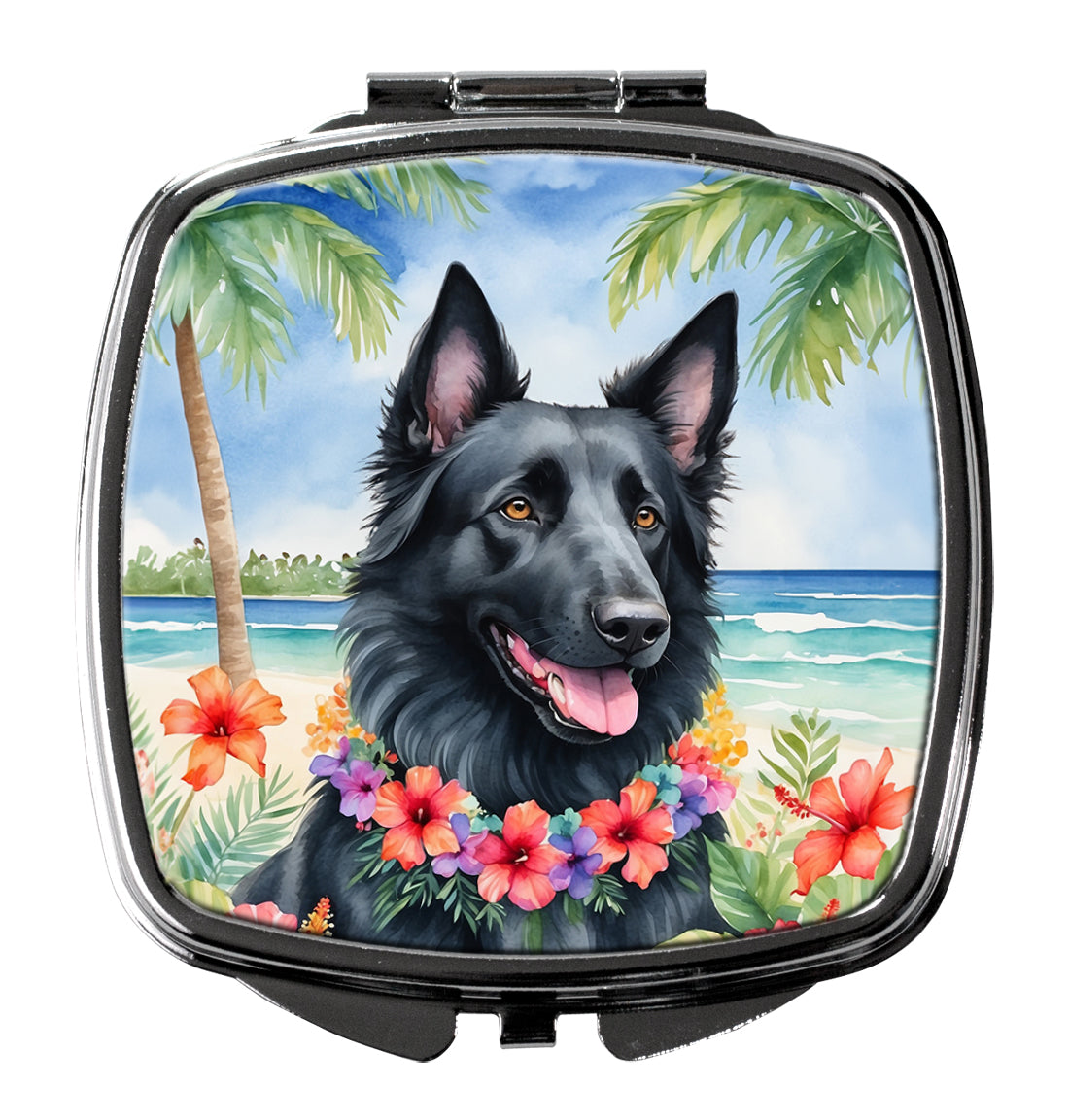Belgian Sheepdog Luau Compact Mirror Decorative Travel Makeup Mirror for Women Girls Gifts Pocket Makeup Mirror Folding Handheld