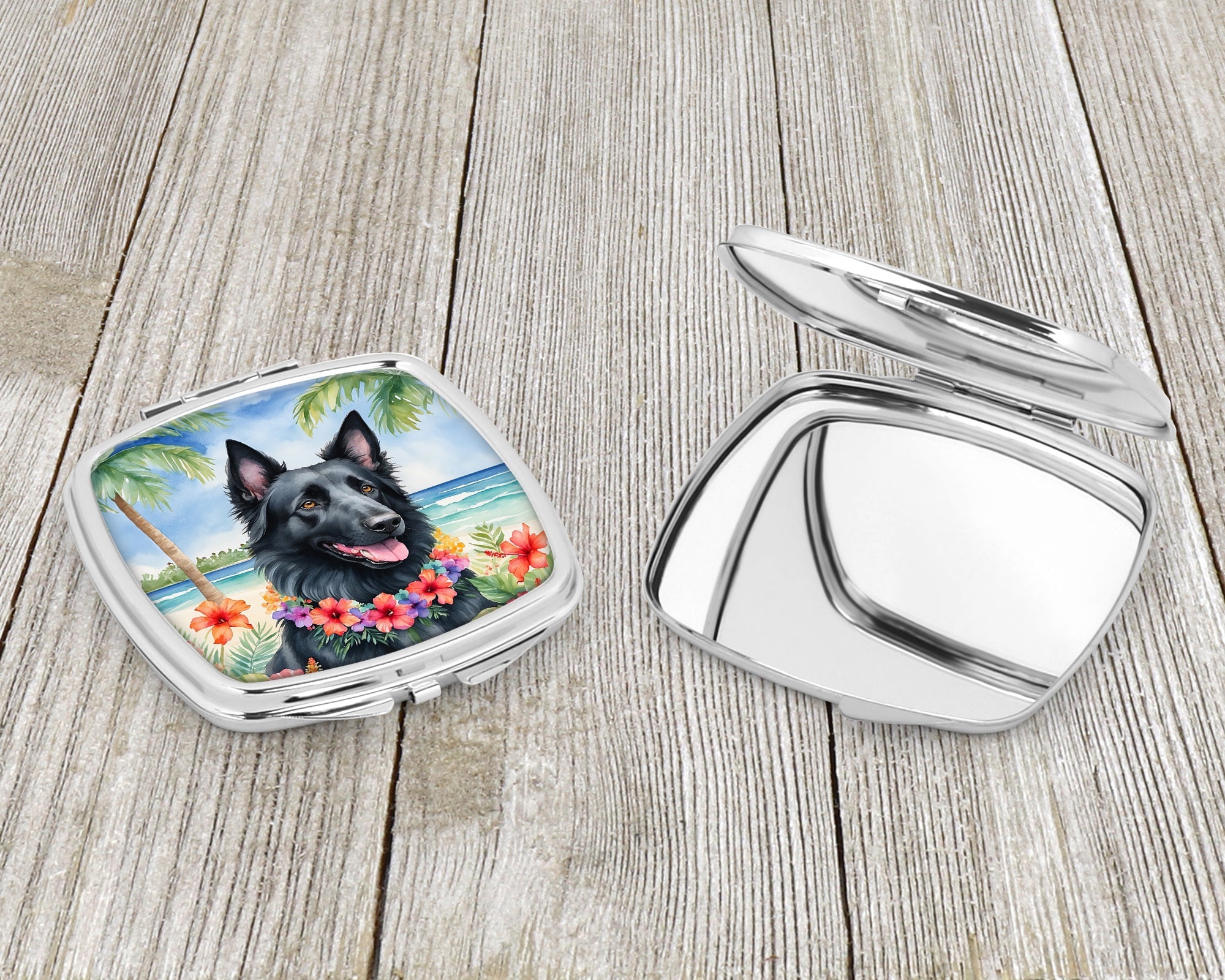 Belgian Sheepdog Luau Compact Mirror Decorative Travel Makeup Mirror for Women Girls Gifts Pocket Makeup Mirror Folding Handheld