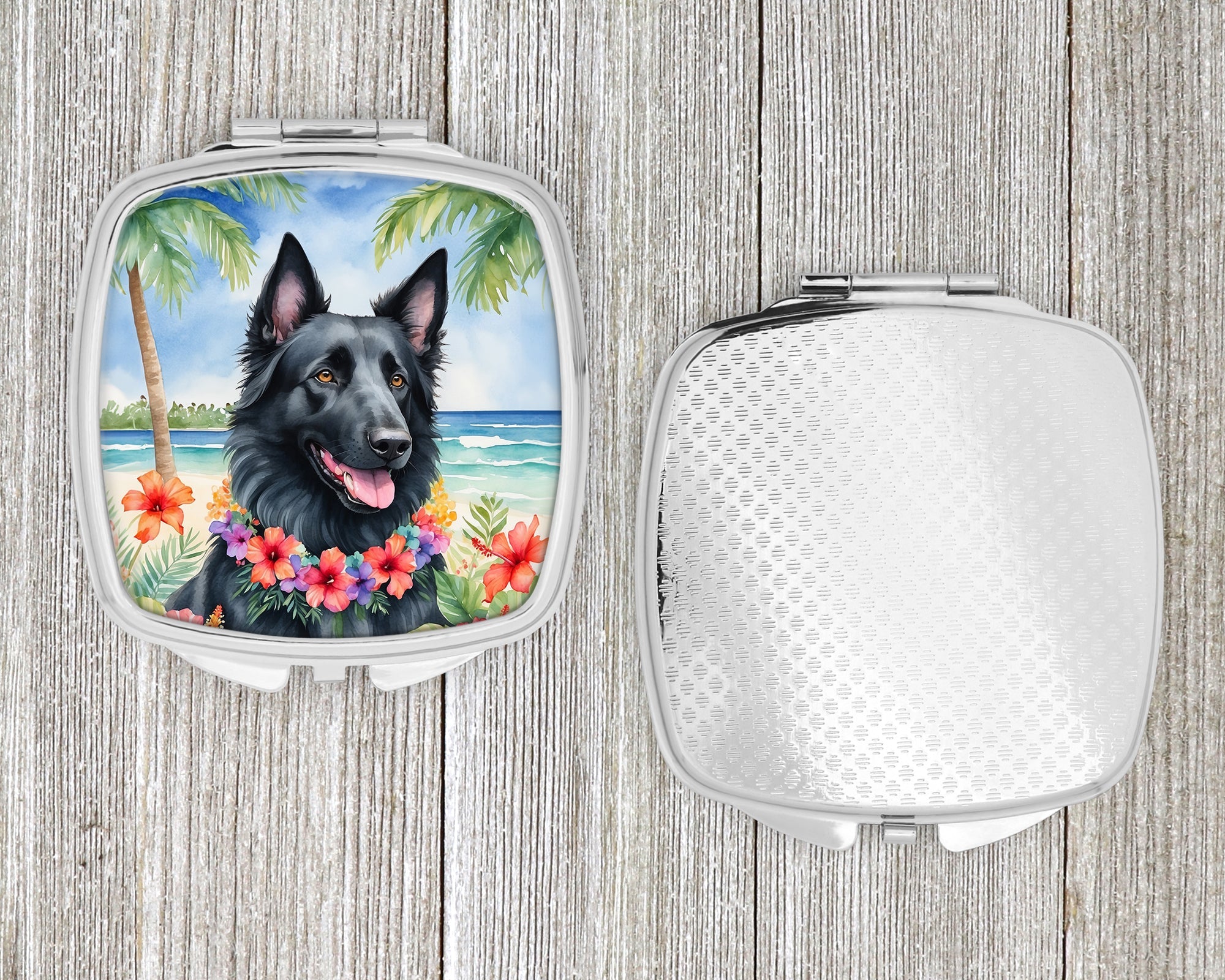Belgian Sheepdog Luau Compact Mirror Decorative Travel Makeup Mirror for Women Girls Gifts Pocket Makeup Mirror Folding Handheld