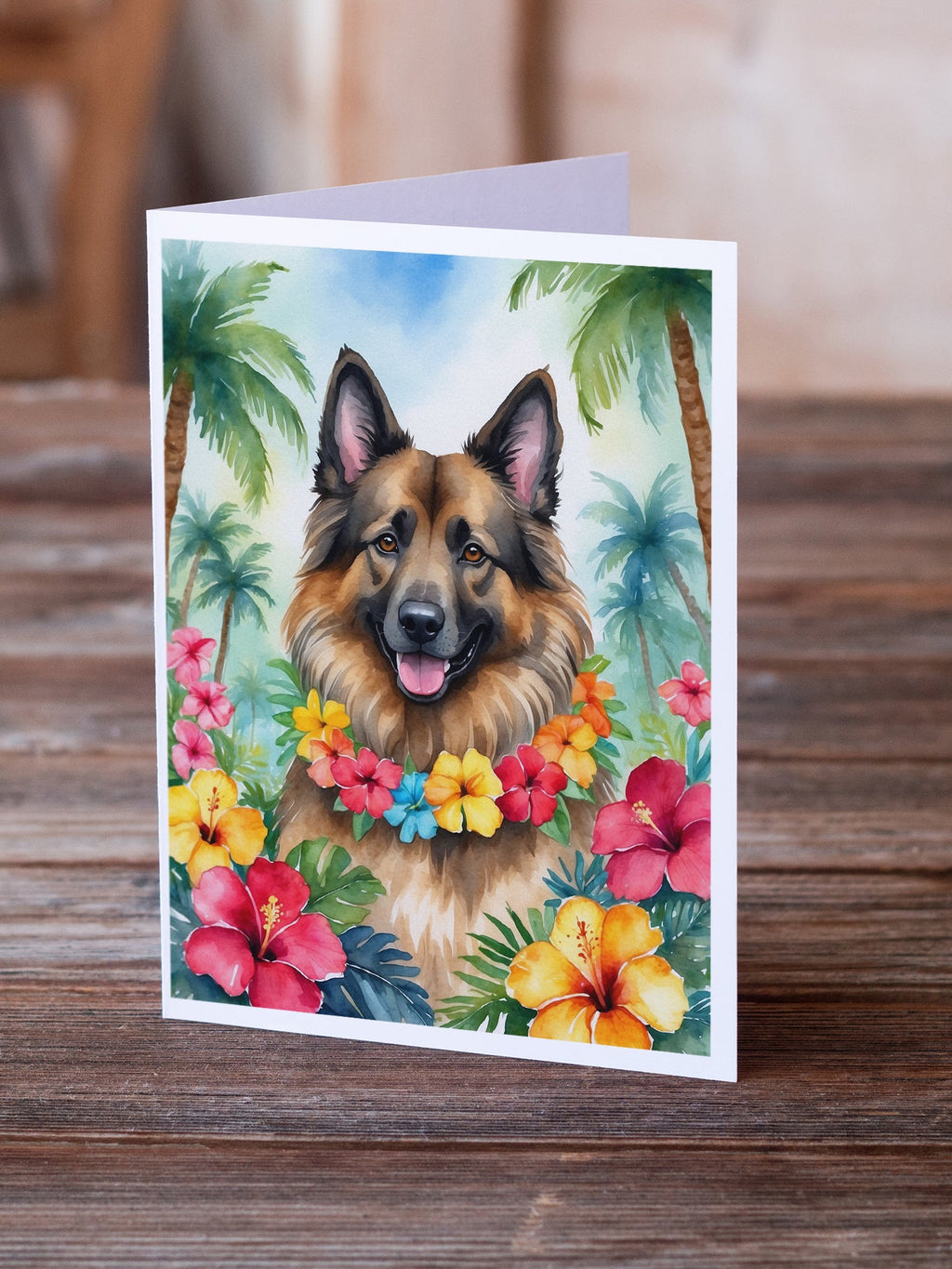 Belgian Tervuren Luau Greeting Cards Pack of 8 Blank Cards with Envelopes Whimsical A7 Size 5x7