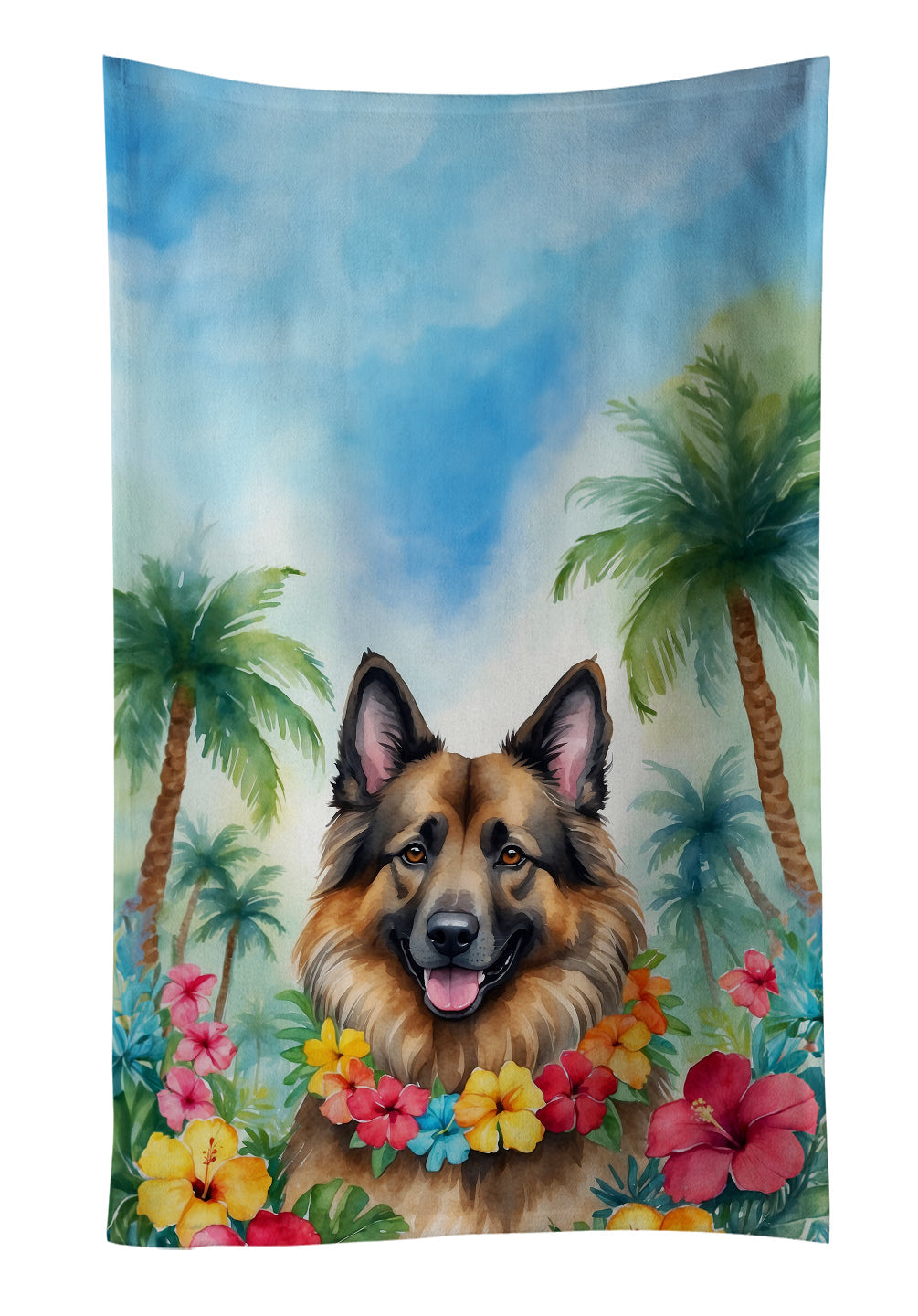 Belgian Tervuren Luau Kitchen Towel Velour Plush Front and Cotton Loop Back Machine Washable