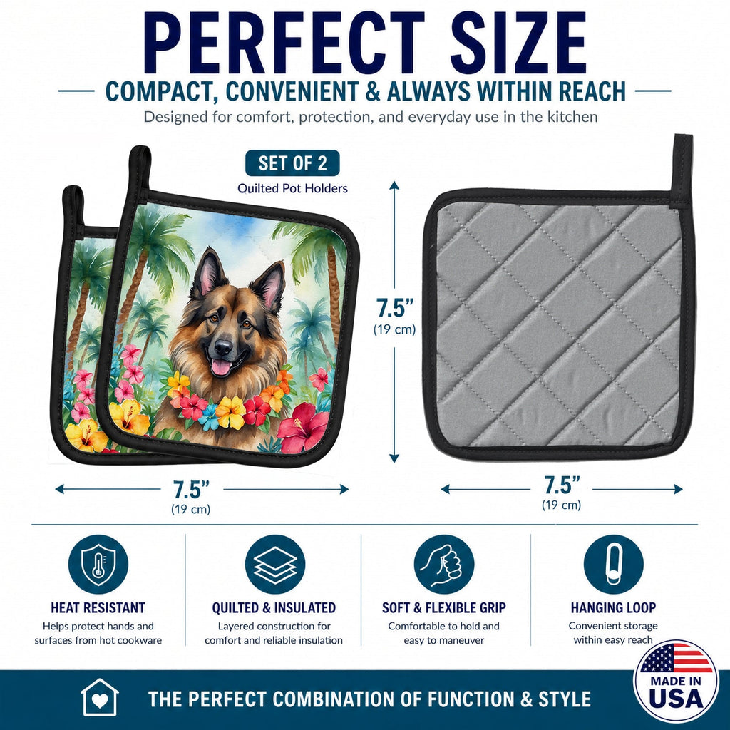 Belgian Tervuren Luau Pot Holder Set of 2 Heat Resistant Quilted Hot Pads 7.5 x 7.5 Inch, Insulated Kitchen Trivets for Cooking & Baking