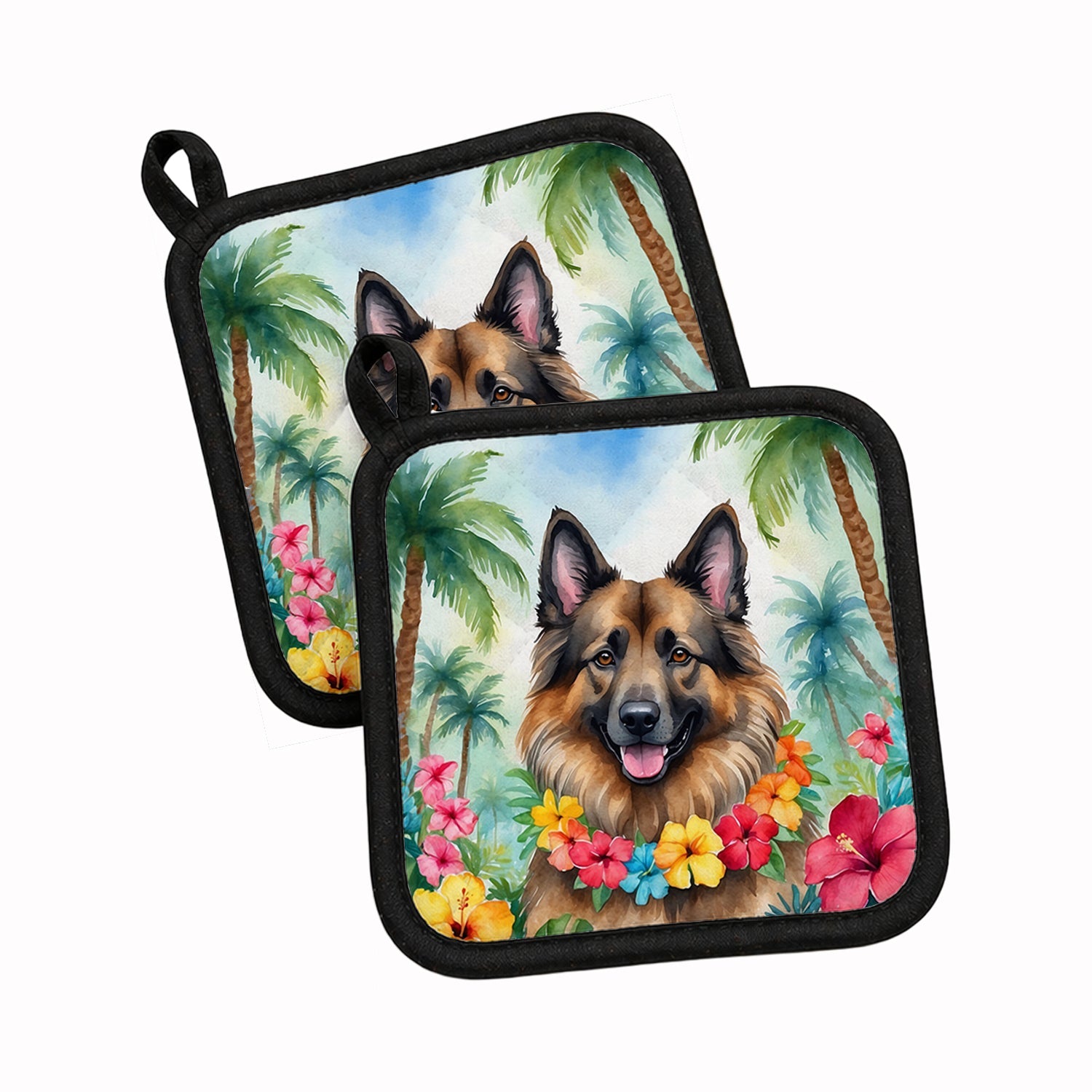 Belgian Tervuren Luau Pot Holder Set of 2 Heat Resistant Quilted Hot Pads 7.5 x 7.5 Inch, Insulated Kitchen Trivets for Cooking & Baking