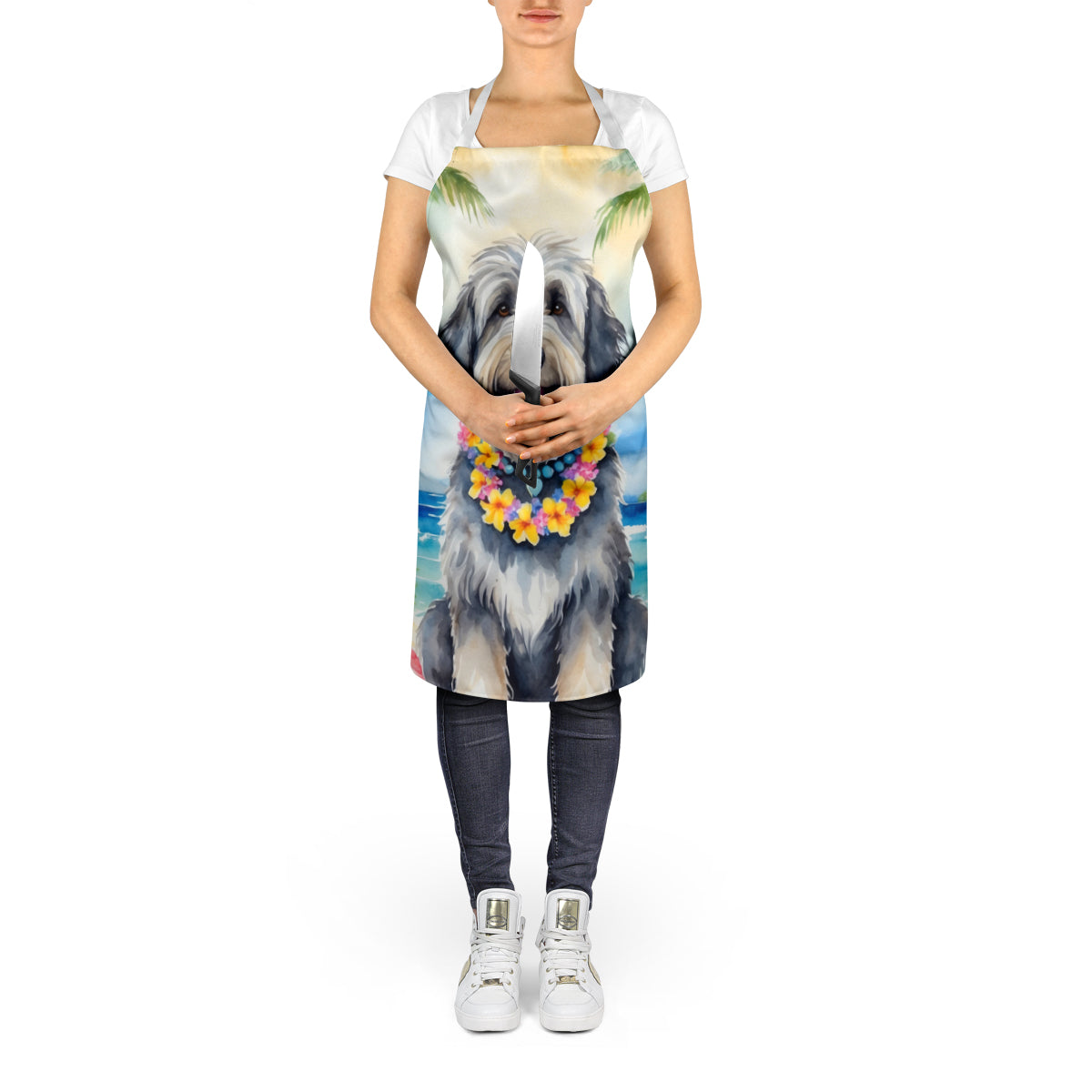 Bergamasco Sheepdog Luau Apron Cooking Kitchen Server Baking Crafts Gardening for Adult Women Men, Unisex, Large, Multicolor