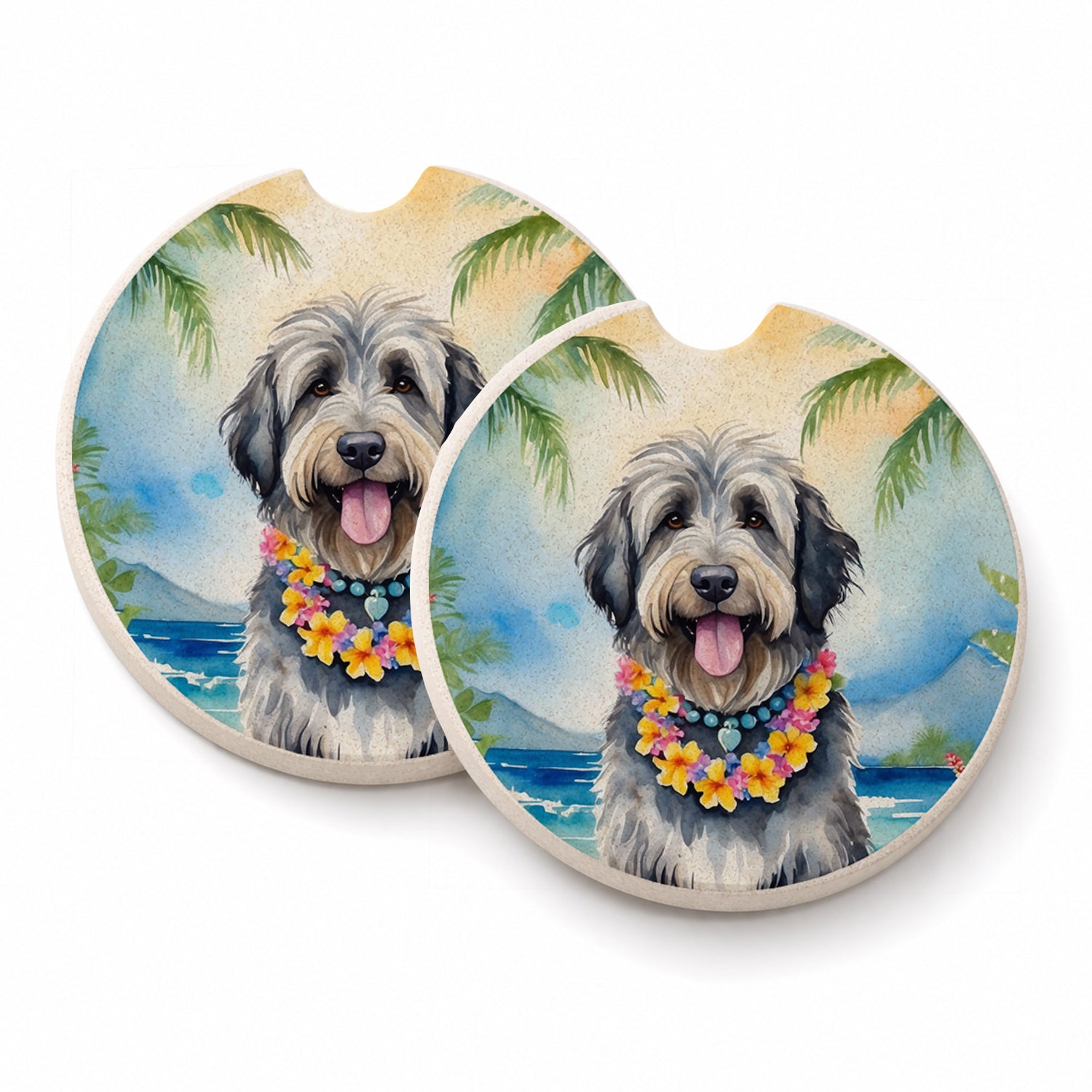 Bergamasco Sheepdog Luau Set of 2 Cup Holder Car Coasters Absorbent Round Sandstone Coasters Gifts for Men or Women, 2.5, Multicolor