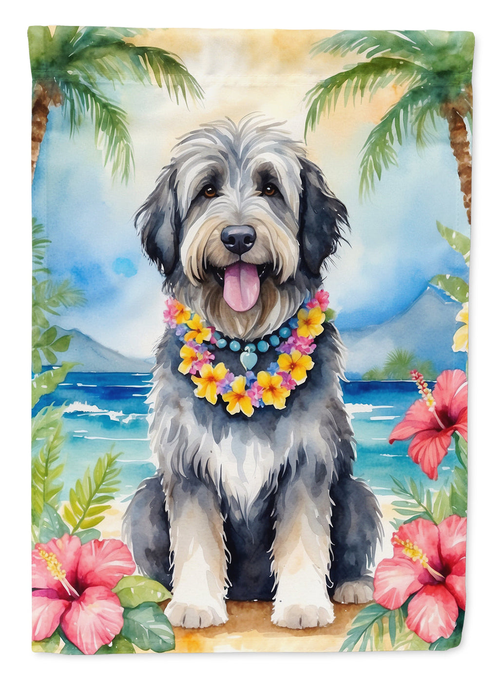 Bergamasco Sheepdog Luau House Flag 28x40 Porch Sleeve Pole Decorative Outside Yard Banner Artwork Wall Hanging, Polyester