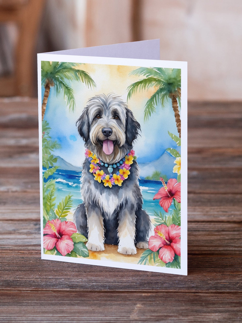 Bergamasco Sheepdog Luau Greeting Cards Pack of 8 Blank Cards with Envelopes Whimsical A7 Size 5x7