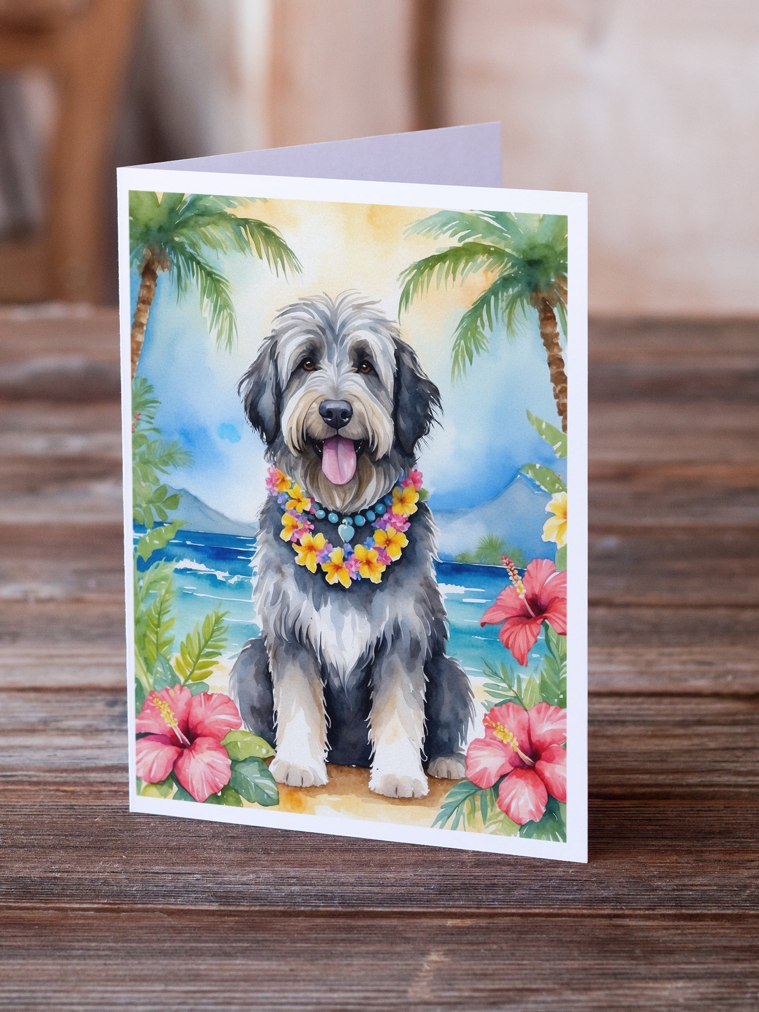Bergamasco Sheepdog Luau Greeting Cards Pack of 8 Blank Cards with Envelopes Whimsical A7 Size 5x7