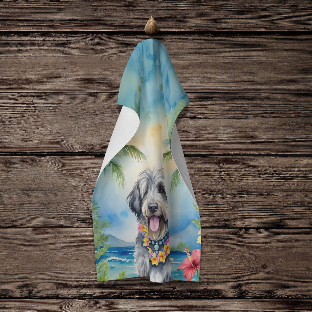 Bergamasco Sheepdog Luau Kitchen Towel Velour Plush Front and Cotton Loop Back Machine Washable