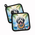 Bergamasco Sheepdog Luau Pot Holder Set of 2 Heat Resistant Quilted Hot Pads 7.5 x 7.5 Inch, Insulated Kitchen Trivets for Cooking & Baking