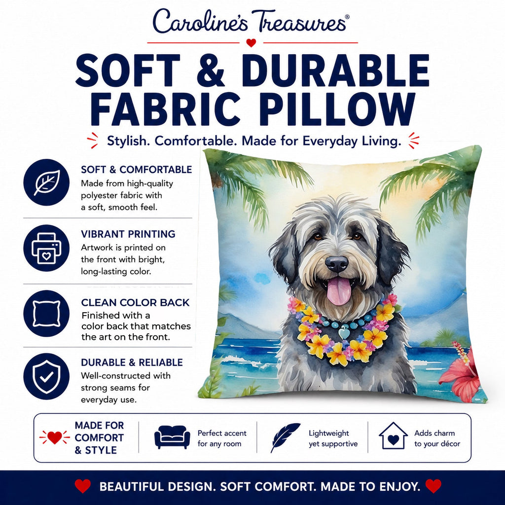 Bergamasco Sheepdog Luau Decorative Throw Pillow 14x14 Indoor Outdoor Accent Cushion, Fabric Cover with Insert for Sofa, Bed, Porch & Living Room