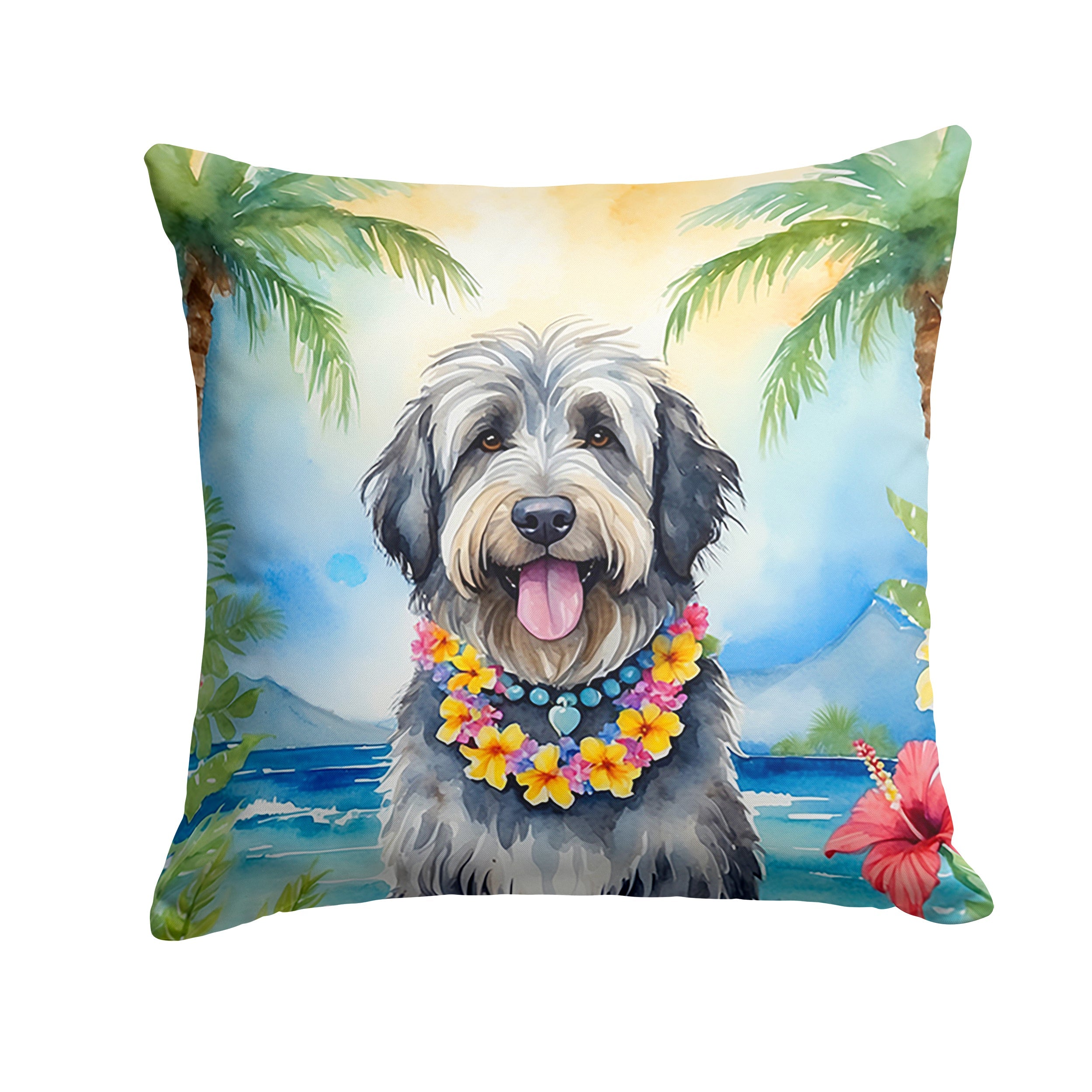 Bergamasco Sheepdog Luau Decorative Throw Pillow 18x18 Indoor Outdoor Accent Cushion, Fabric Cover with Insert for Sofa, Bed, Porch & Living Room