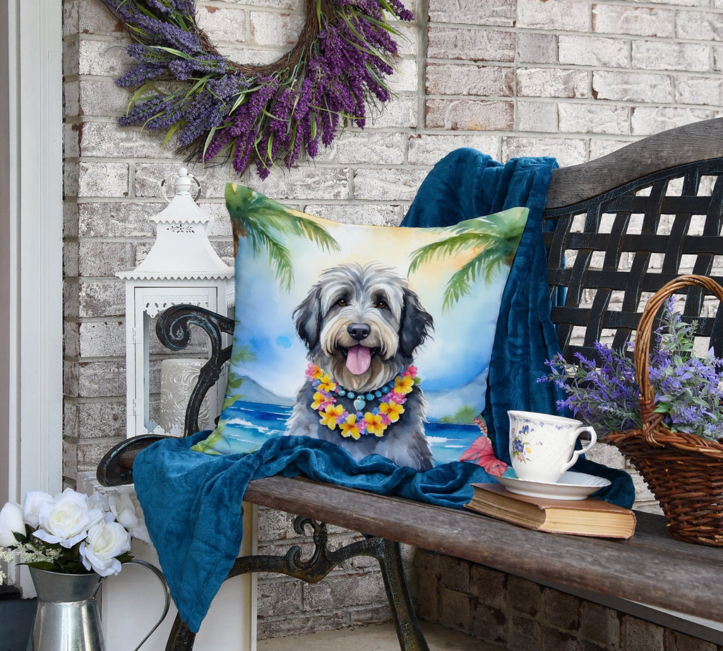 Bergamasco Sheepdog Luau Decorative Throw Pillow 18x18 Indoor Outdoor Accent Cushion, Fabric Cover with Insert for Sofa, Bed, Porch & Living Room