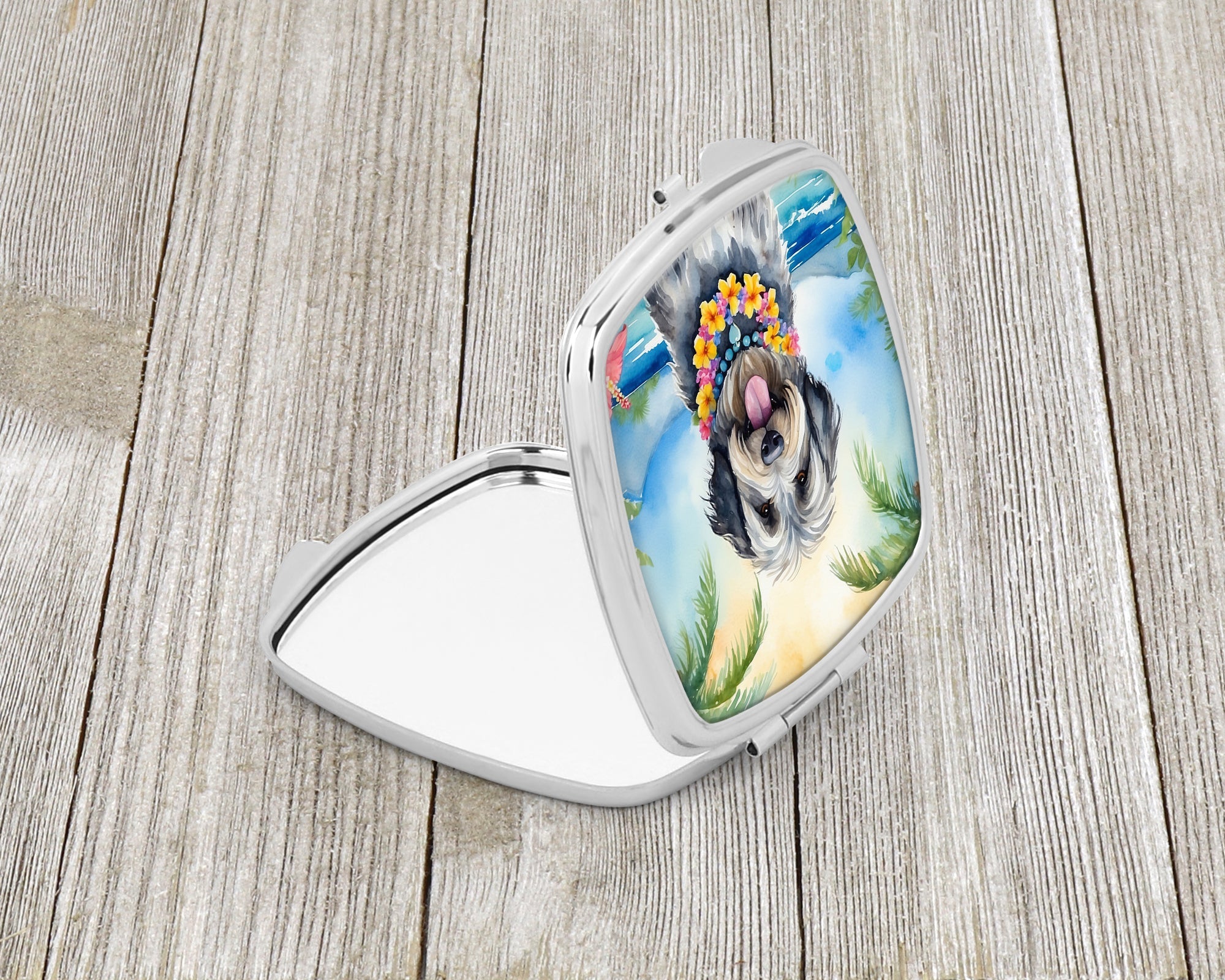 Bergamasco Sheepdog Luau Compact Mirror Decorative Travel Makeup Mirror for Women Girls Gifts Pocket Makeup Mirror Folding Handheld