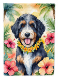 Bernedoodle Luau House Flag 28x40 Porch Sleeve Pole Decorative Outside Yard Banner Artwork Wall Hanging, Polyester