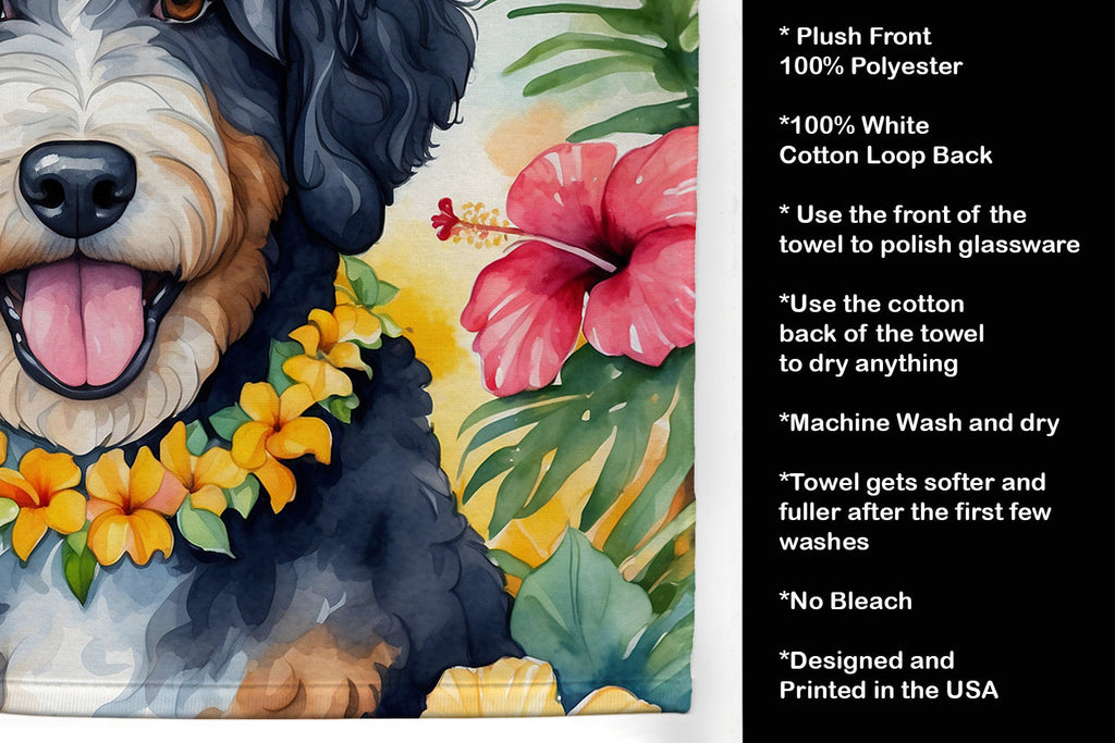Bernedoodle Luau Kitchen Towel Velour Plush Front and Cotton Loop Back Machine Washable