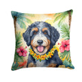 Bernedoodle Luau Decorative Throw Pillow 14x14 Indoor Outdoor Accent Cushion, Fabric Cover with Insert for Sofa, Bed, Porch & Living Room
