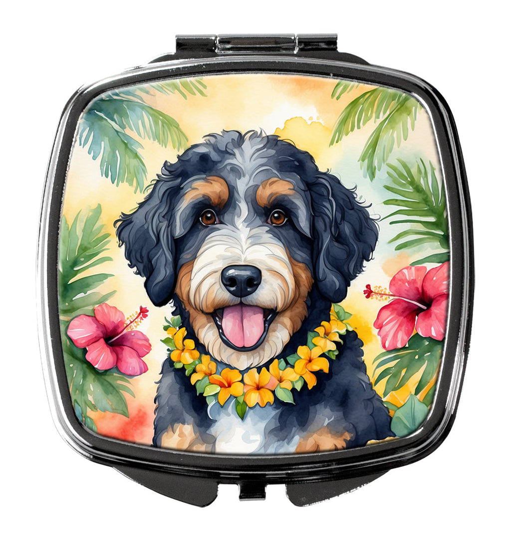 Bernedoodle Luau Compact Mirror Decorative Travel Makeup Mirror for Women Girls Gifts Pocket Makeup Mirror Folding Handheld