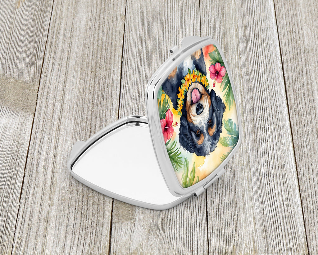 Bernedoodle Luau Compact Mirror Decorative Travel Makeup Mirror for Women Girls Gifts Pocket Makeup Mirror Folding Handheld