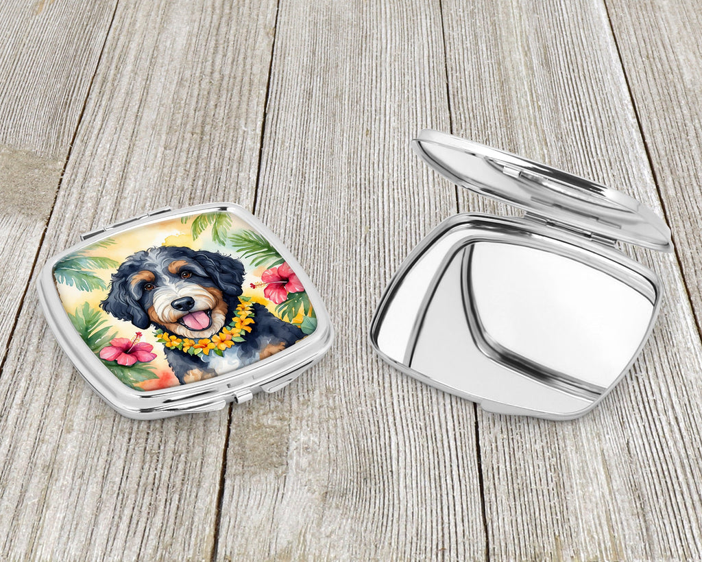 Bernedoodle Luau Compact Mirror Decorative Travel Makeup Mirror for Women Girls Gifts Pocket Makeup Mirror Folding Handheld