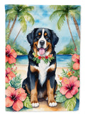 Bernese Mountain Dog Luau House Flag 28x40 Porch Sleeve Pole Decorative Outside Yard Banner Artwork Wall Hanging, Polyester